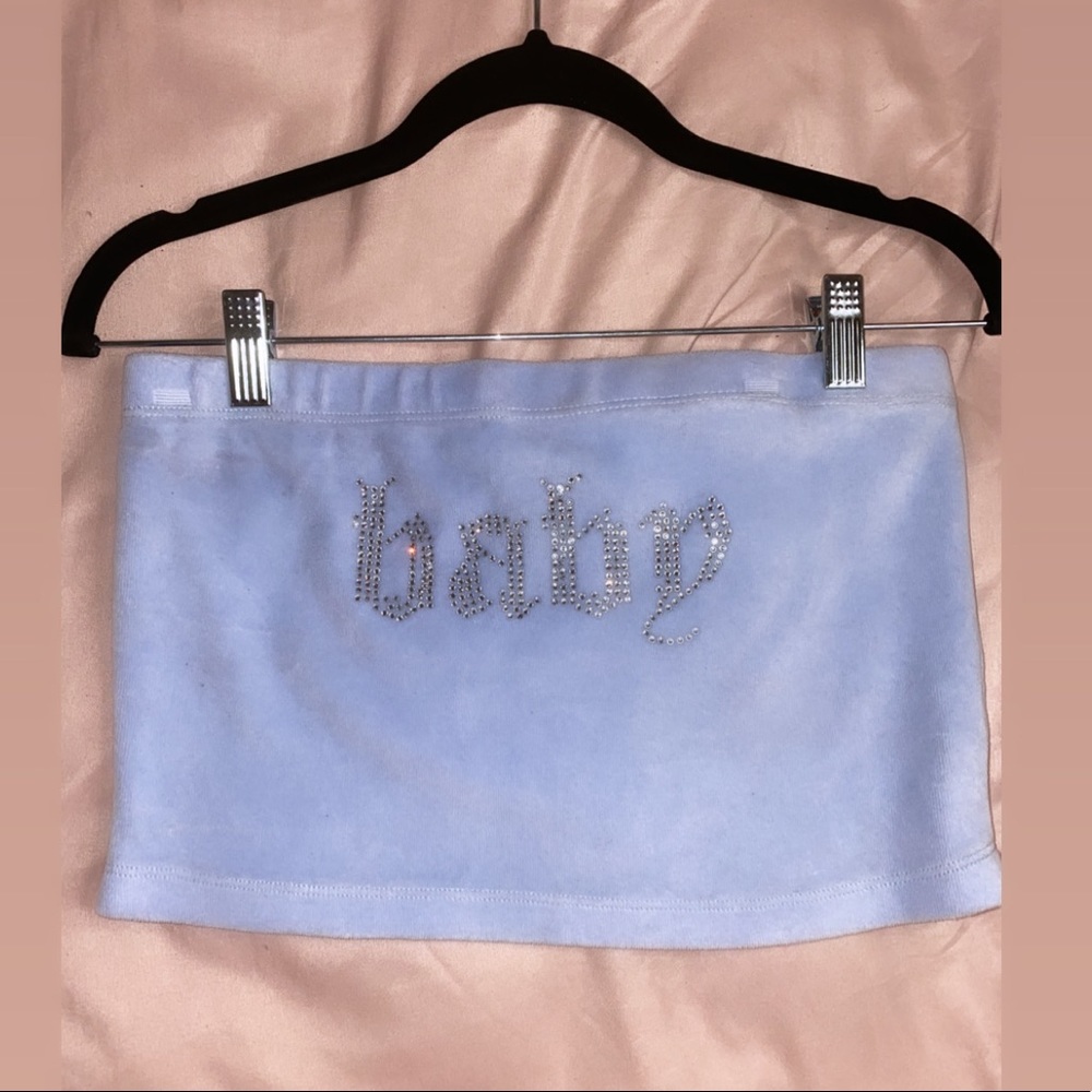 Baby blue suave cropped top with rhinestones